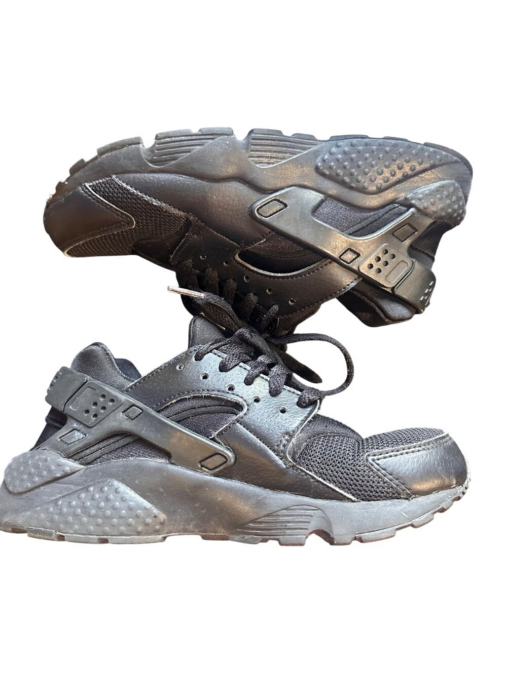Nike Air Huarache Run Triple Black Sneakers Size 5.5Y Youth Athletic Shoes - Picture 2 of 7
